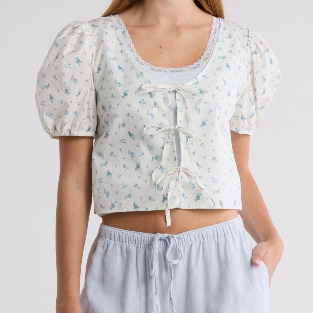 Abound Cream Tie Front Crop Blouse